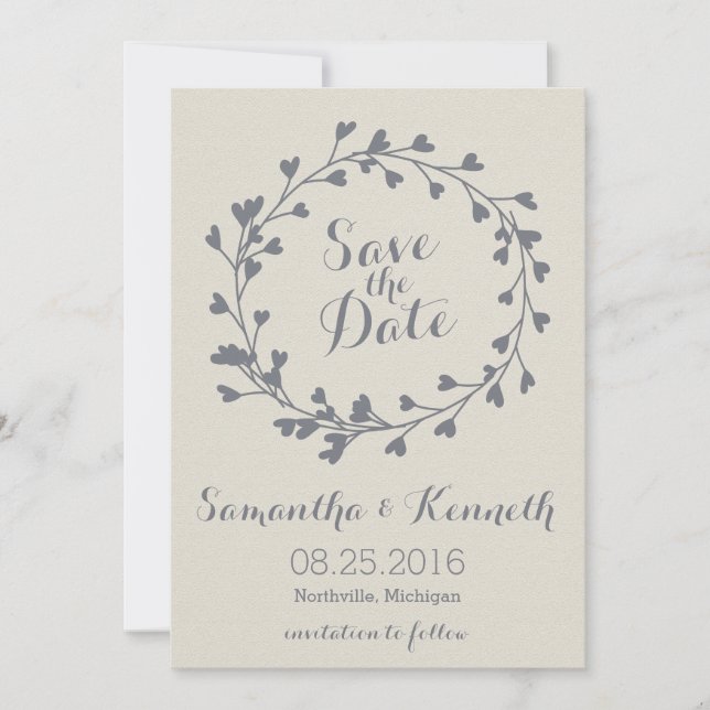 Wreath of Hearts Save the date card (Front)
