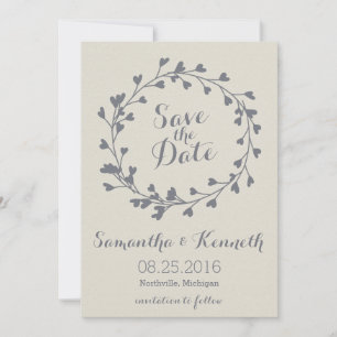 Wreath of Hearts Save the date card