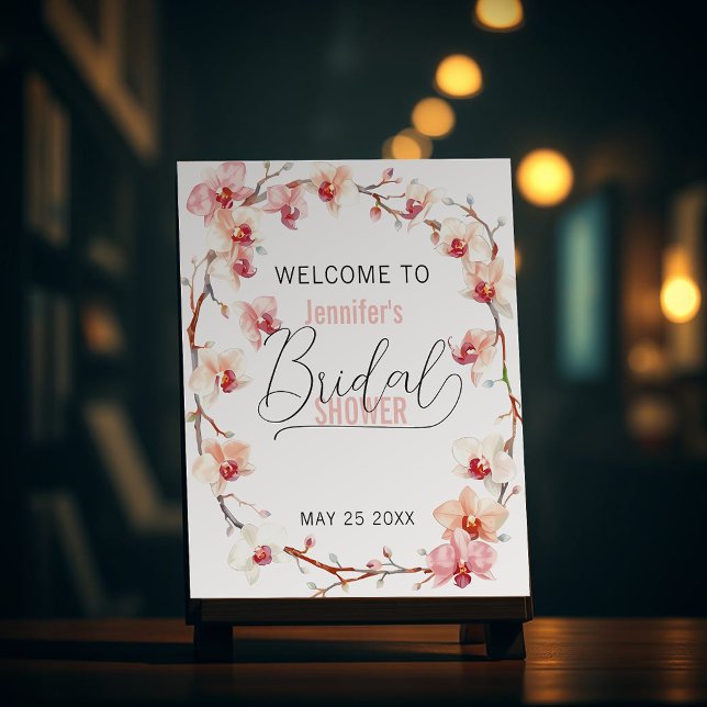 Wreath of Pink and White Orchids Bridal Shower Poster (Creator Uploaded)