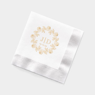 Wreath of Roses 2 Initial Wedding Monogram CO2 Foil Napkins