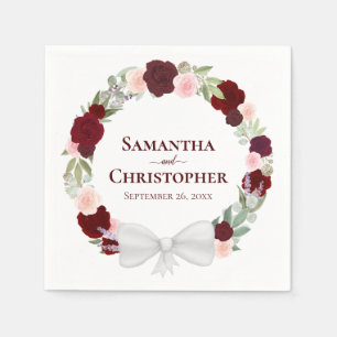 Wreath of Roses Burgundy Red & Pink Wedding Napkin