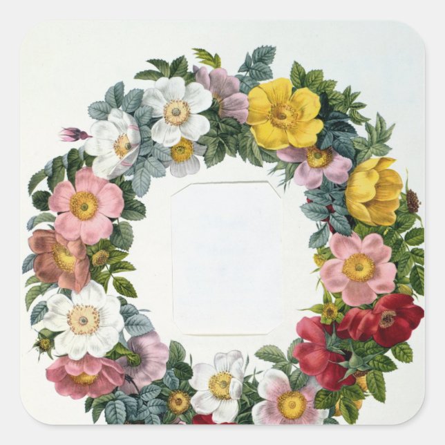 Wreath of Roses, Frontispiece for 'Les Roses' Square Sticker (Front)