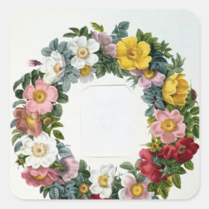 Wreath of Roses, Frontispiece for 'Les Roses' Square Sticker