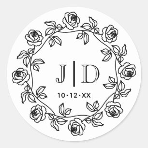 Wreath of Roses Two Initial Wedding Monogram CO2 Classic Round Sticker