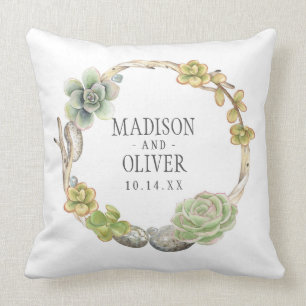 Wreath of Succulents, Twigs and Stones   Wedding Cushion