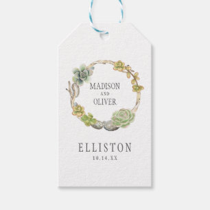 Wreath of Succulents, Twigs and Stones Wedding Gift Tags