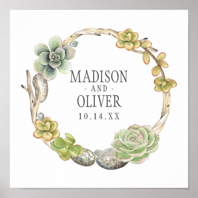 Wreath of Succulents, Twigs and Stones | Wedding Poster (Front)
