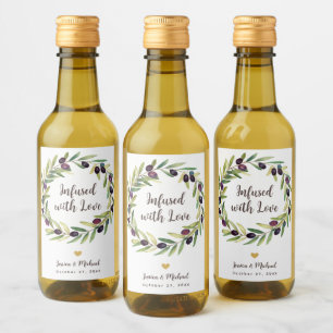 Wreath Olive Oil Wedding Favours Infused with Love Wine Label
