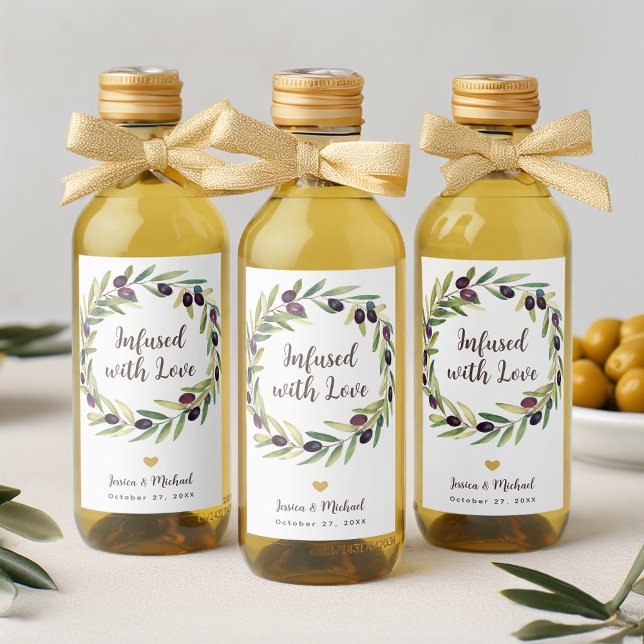 Wreath Olive Oil Wedding Favours Infused with Love Wine Label (Creator Uploaded)
