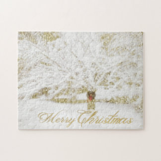 Wreath on Snow Tree Jigsaw Puzzle