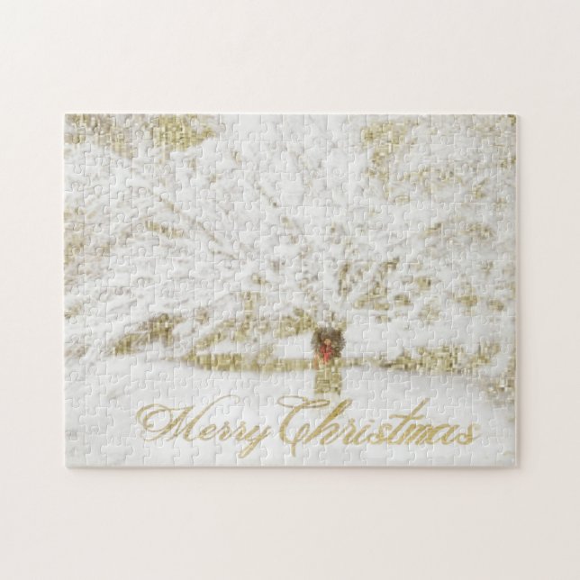 Wreath on Snow Tree Jigsaw Puzzle (Horizontal)