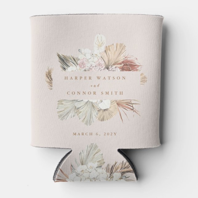 Wreath Pampas Grass Wedding Can Cooler (Front)