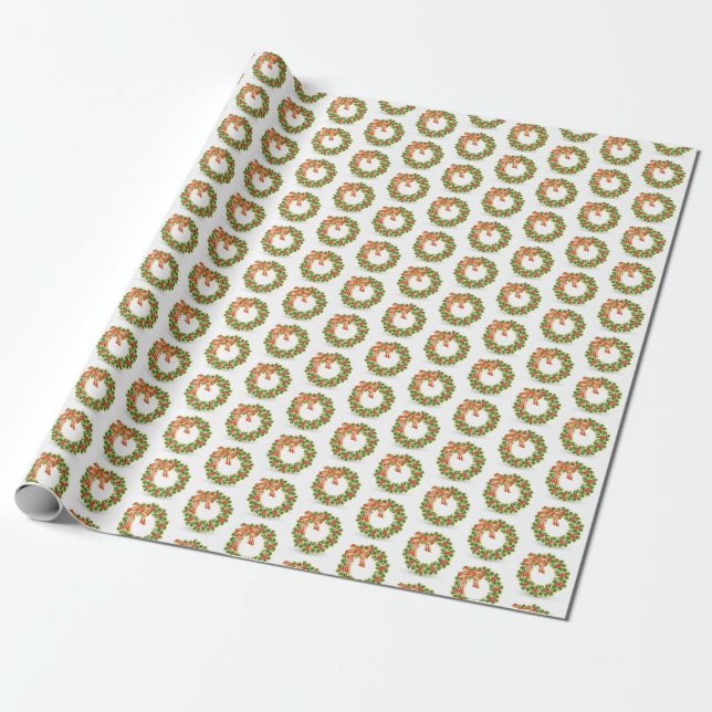 Wreath Pattern Country Christmas Wrapping Paper (Unrolled)