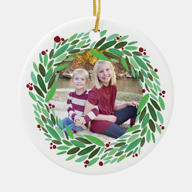 Wreath Photo Christmas Ornament (Front)