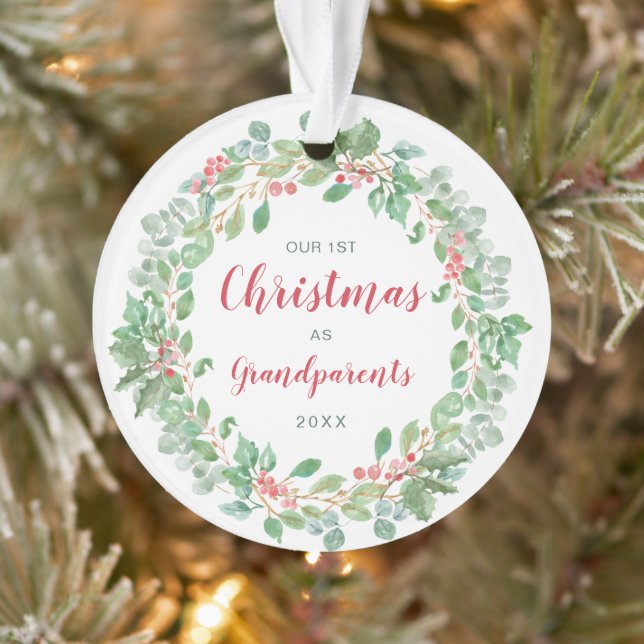 Wreath Photo Our First Christmas as Grandparents Ornament (Tree)