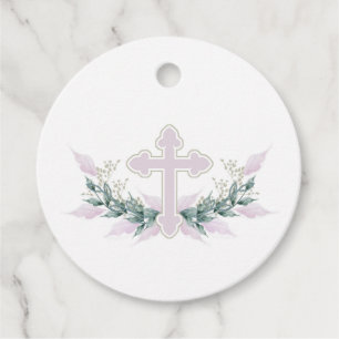 Wreath Pink Cross Communion Baptism Christening Favour Tags