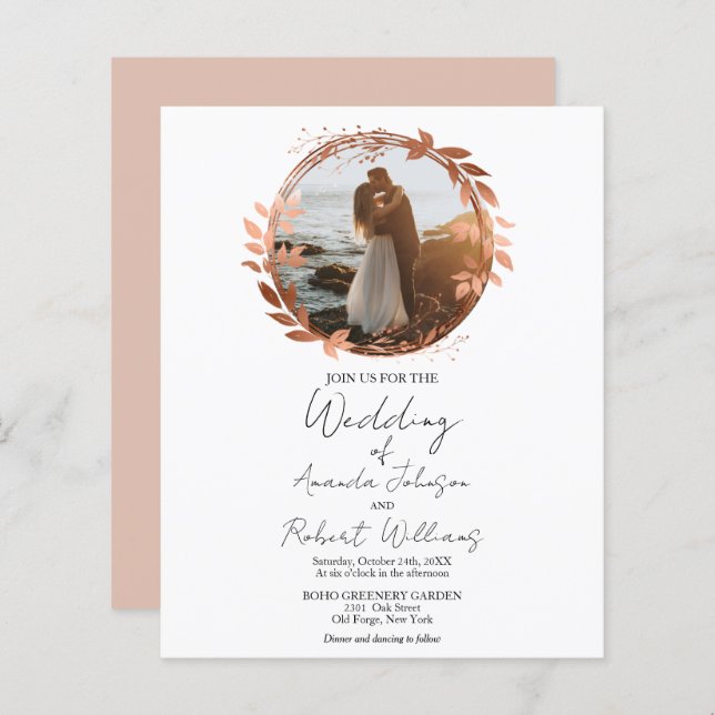 Wreath Rose Gold Foil Calligraphy Photo Wedding In (Front/Back)