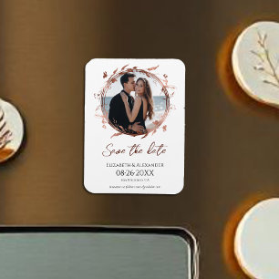 Wreath Rose Gold Foil Photo Save The Date Magnet