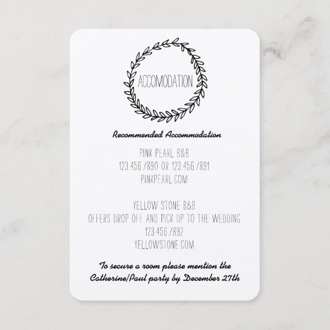 Wreath Rustic Kraft Accommodation Card (Front)