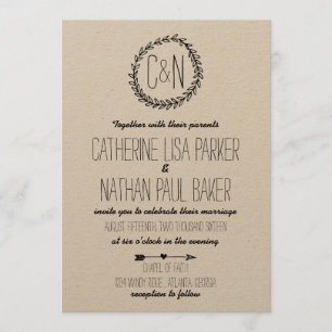 Wreath Rustic Kraft Wedding Invitation