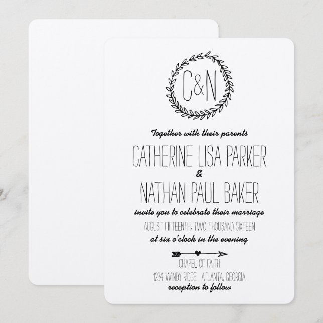 Wreath Rustic Kraft Wedding Invitation (Front/Back)
