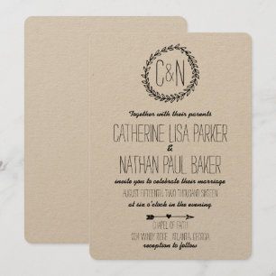 Wreath Rustic Kraft Wedding Invitation