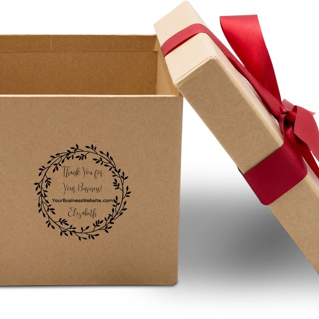 Wreath Thank You For Your Business Website Name Rubber Stamp (Leafy Wreath "Thank You For Your Business" Website and Name Rubber Stamp)