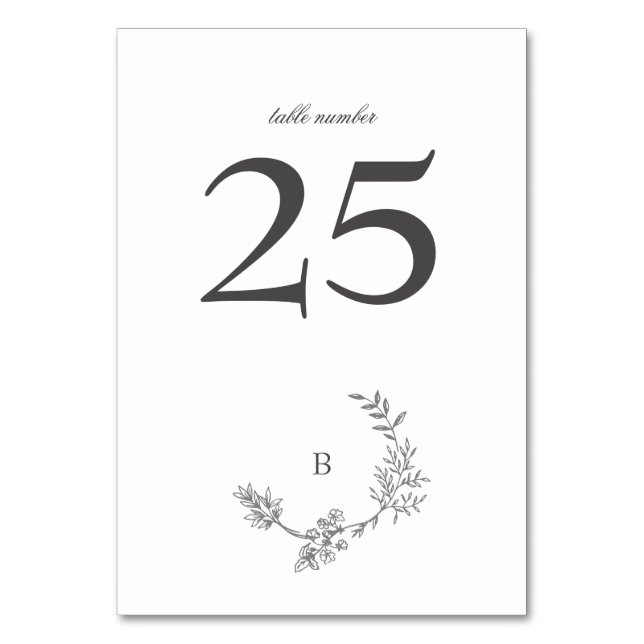 Wreath Traditional Floral Wreath Minimal Monogram Table Number (Front)