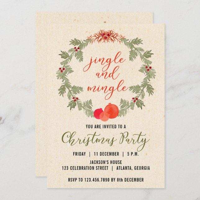 Wreath Vintage Christmas Party Invitation (Front/Back)