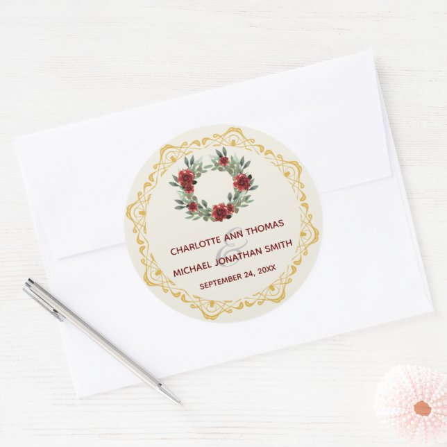 Wreath w/ Gold Frame Wedding Sticker (Envelope)