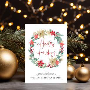 Wreath Watercolor QR Code Corporate Christmas Holiday Card