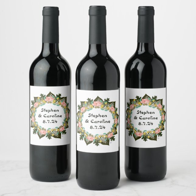Wreath Wedding Flowers Floral Arrangement Sticker (Bottles)