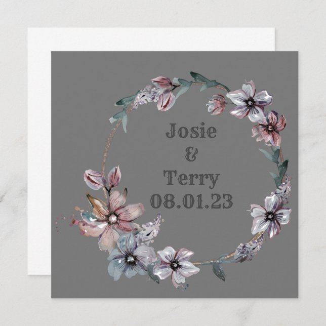 Wreath Wedding Flowers Floral Vector Thank You Invitation (Front/Back)