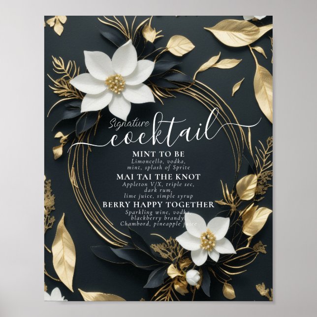 Wreath Wedding Signature Cocktails Drinks Menu Poster (Front)