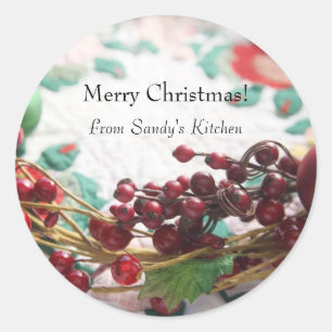 Wreath with berries on a quilt classic round sticker