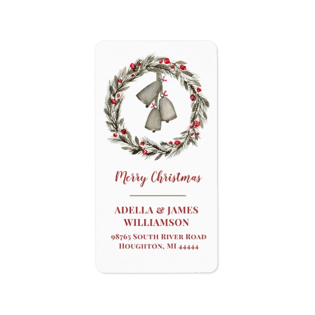 Wreath with Red Berries and Bells Label (Front)