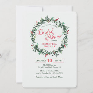 Wreath with Red Berries Invitation