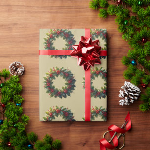 Wreath With Seasonal Woodland Red-Coloured Dupes Wrapping Paper