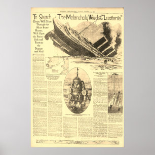 Wreck of the Lusitania Newspaper  Poster