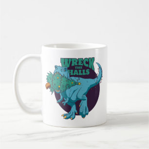 Wreck the Halls T-rex Christmas Coffee Mug