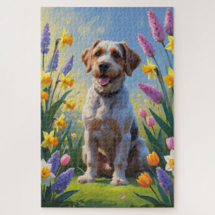 Wrehaired Pointing Griffon Spring Flowers Painting Jigsaw Puzzle
