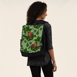 Wren and hellebore, light green backpack