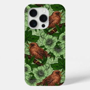 Wren and hellebore, light green iPhone 15 pro case