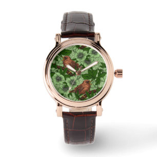 Wren and hellebore, light green watch