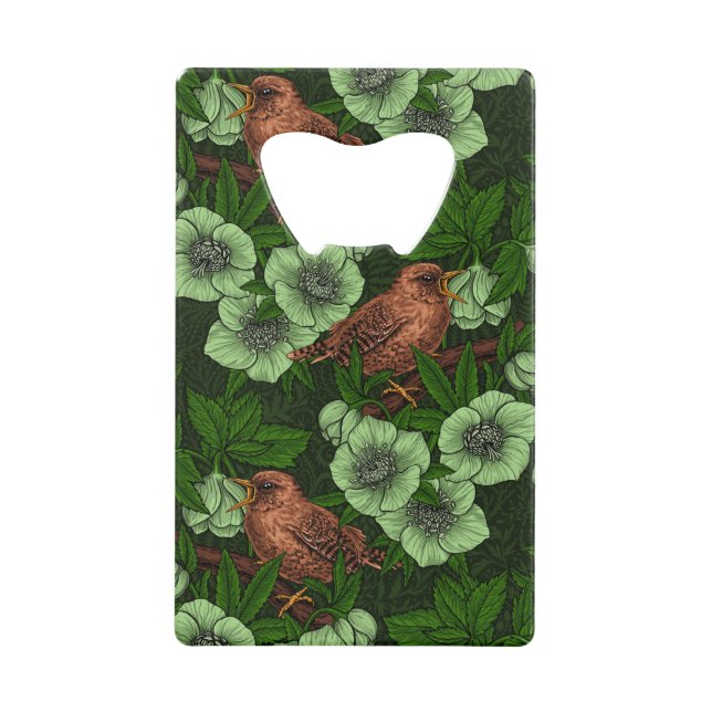 Wren and hellebore on dark green (Front)