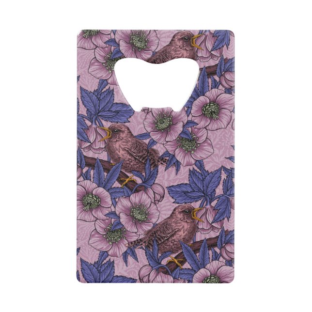 Wren and hellebore, pink and violet (Front)