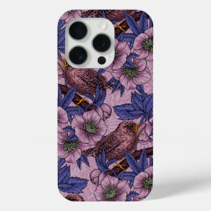 Wren and hellebore, pink and violet iPhone 15 pro case