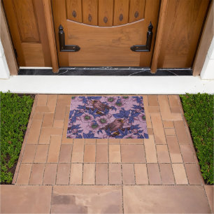 Wren and hellebore, pink and violet doormat
