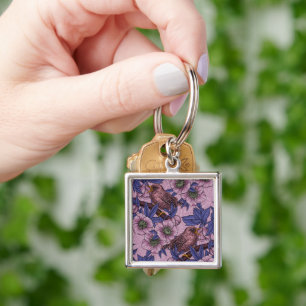 Wren and hellebore, pink and violetWren and helleb Key Ring
