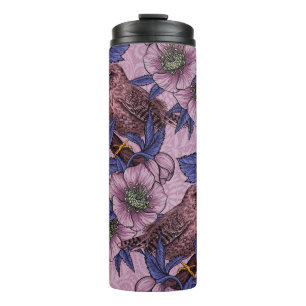 Wren and hellebore, pink and violetWren and helleb Thermal Tumbler